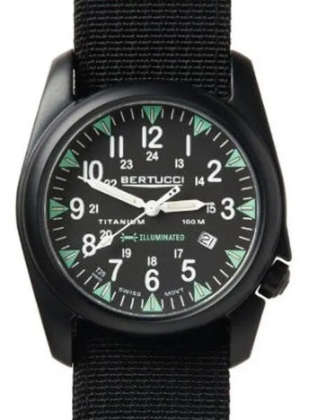 Bertucci A-4T Vintage 44 Black Titanium Watch w/ Tritium Tube Lights #13420
