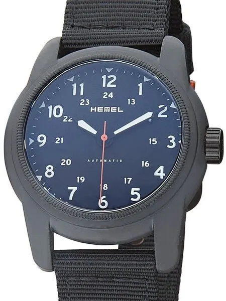 HEMEL 24 Automatic Military-Styled Watch Black Ion-Plated Case and Sapphire Crystal #HMNO1