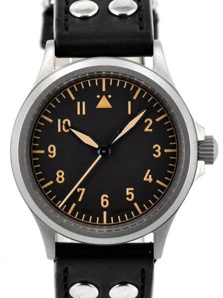 DIEVAS German Made Black Vintage Flieger Watch with Sapphire Crystal and Steel Case