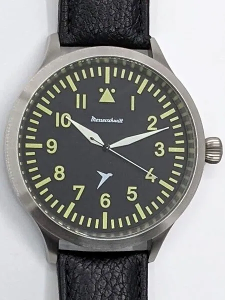 Messerschmitt Triple-X Fliegeruhr Watch with Black Leather Strap #ME-65AQ