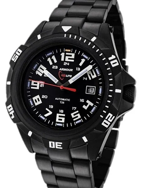 Armourlite Automatic Watch with Tritium Illumination, 45mm Black PVD Case and Bracelet #AL401