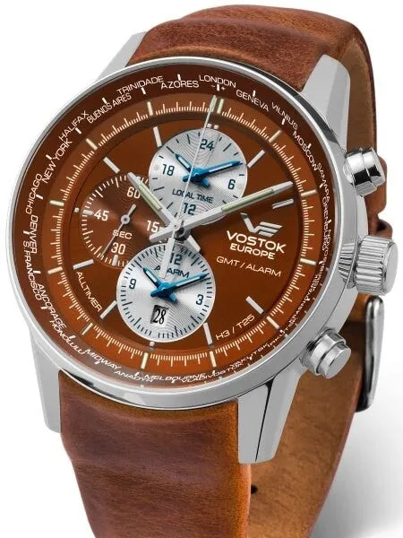 Vostok-Europe Gaz-Limo World-Time GMT Watch with Alarm #565A292