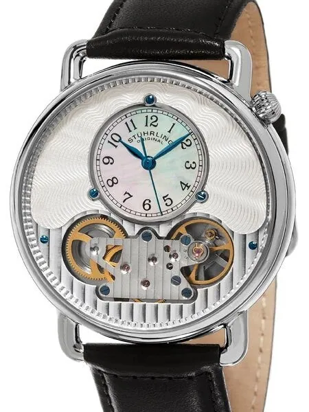 Stuhrling Quartz Watch with Decorative Skeleton Movement, Mother-of-Pearl and Silver Dial #693.01