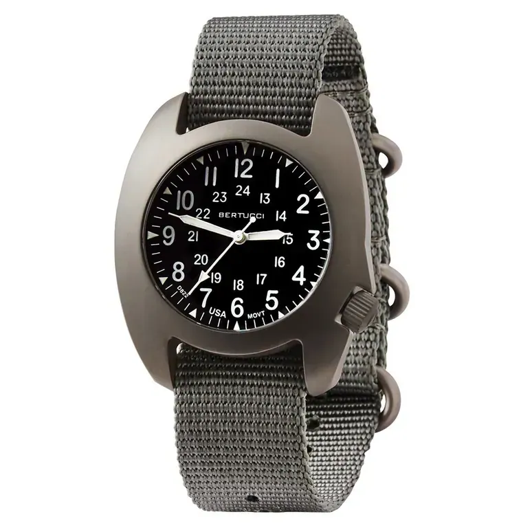 Bertucci D-3T Retroform Epic Field Watch with Black Dial and Vintage Drab Nylon Strap #17016