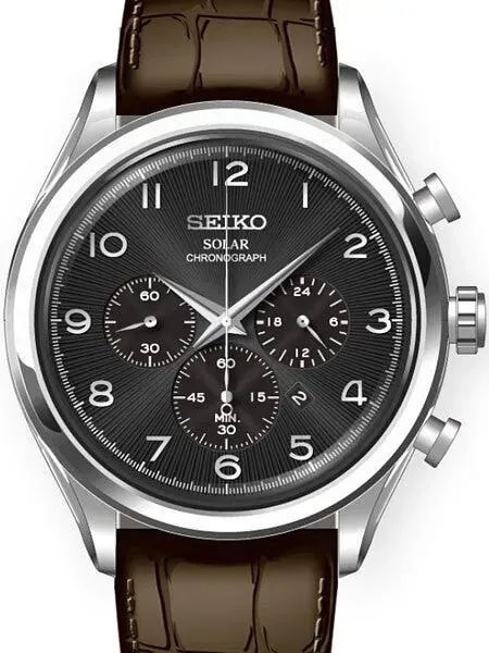 Seiko Solar Quartz Chronograph with Stop-Watch and 24-hour Sub-Dial  #SSC565