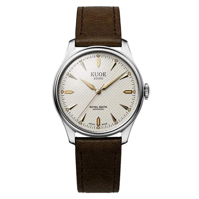 KUOE Royal Smith 90-006 Automatic 39mm Watch with Ivory Dial #RS90006C-SV-IV-IT-DBR-LARGE