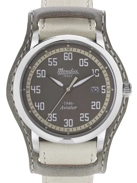 Mondia 1946 Aviator Quartz Watch with Bund-Style Strap #MI780SS-01BG-CP
