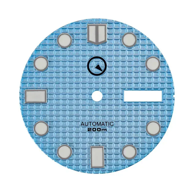 Light Blue Waffle Dial with SuperLuminova markers for Seiko 7S26, NH36 and 4R36 Movements #D09