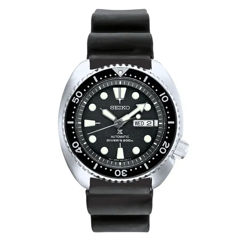 Seiko Turtle Prospex Automatic Dive Watch with Black Dial and Black Silicone Dive Strap #SRPE93