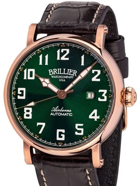 Brillier Green 43mm Airborne Automatic Watch with Horween Leather Strap #BR-17