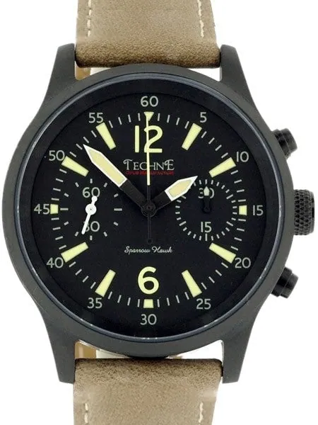 Techne Black PVD SparrowHawk Hand Wind Pilot Chronograph with 30-minute Stopwatch #373.162
