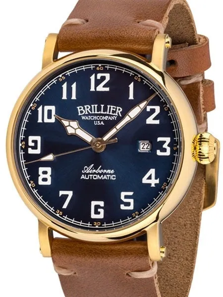 Brillier Blue 43mm Airborne Automatic Watch with Horween Leather Strap #BR-18