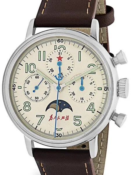Red Star Hand Wind Mechanical Chronograph with Moonphase #7756G-D