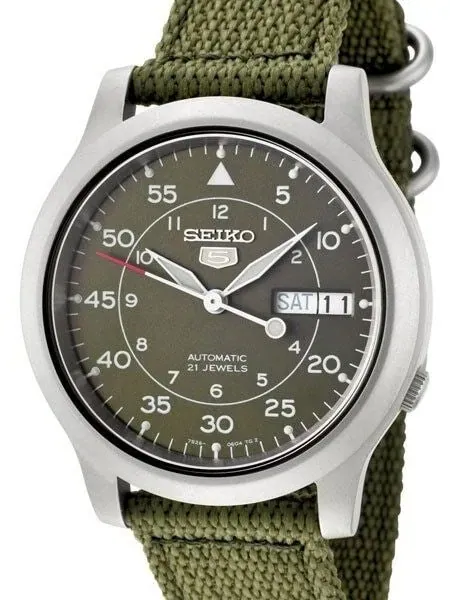 Scratch and Dent - Seiko 5 Military Green Dial Automatic Watch with Green Canvas Strap #SNK805K2