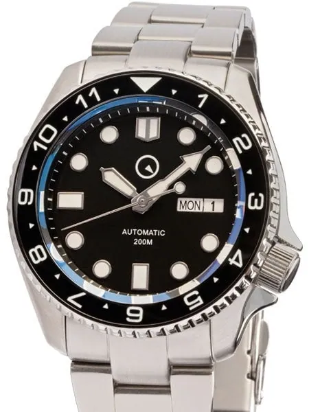 Islander Automatic Dive Watch with Solid-Link Bracelet, AR Sapphire Crystal, Dual-Time Luminous Ceramic Bezel Insert #ISL-01