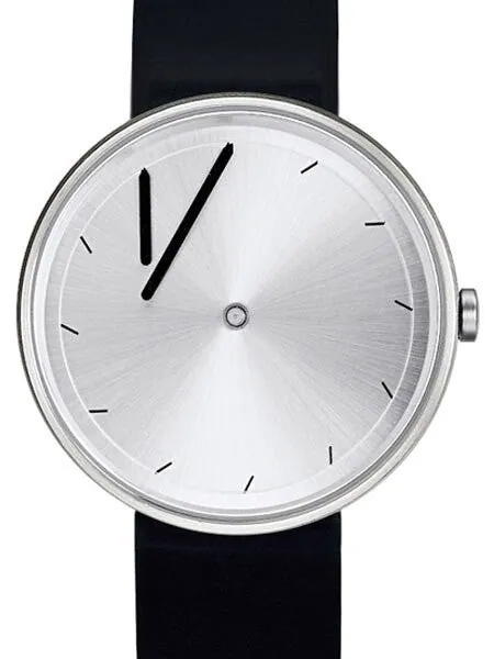 Projects 40mm Silver Twirler Quartz Watch with Black Silicone Strap #7320G