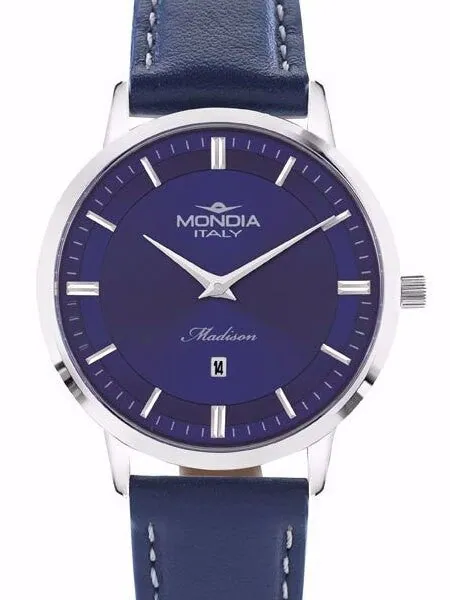 Mondia Women's Madison Quartz Dress Watch with Matching Leather Strap #MI-771-SS-04BLBL-CP