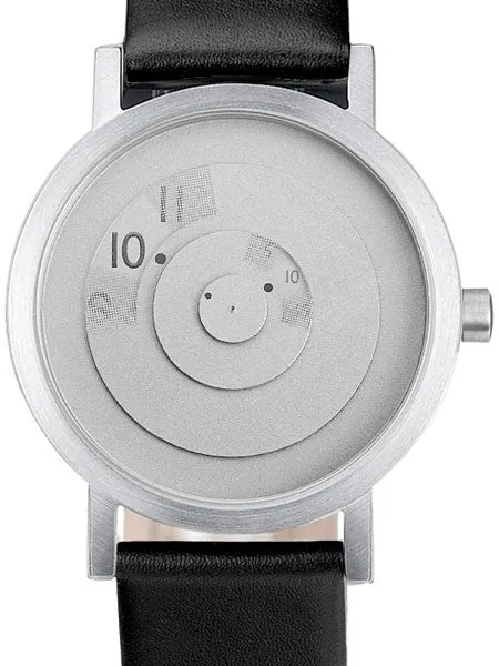 Projects 40mm Silver Reveal Quartz Watch with Black Leather Strap #7203GL-40