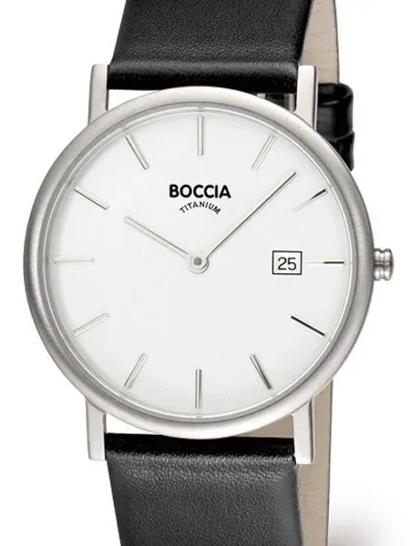 Boccia Thin Mens Silver Quartz Watch with 37mm Titanium Case and Leather Strap #3547-02