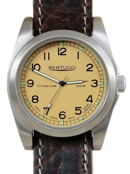 Bertucci A-3T Vintage 42 Titanium Watch with Chestnut Bison Leather Strap #13325