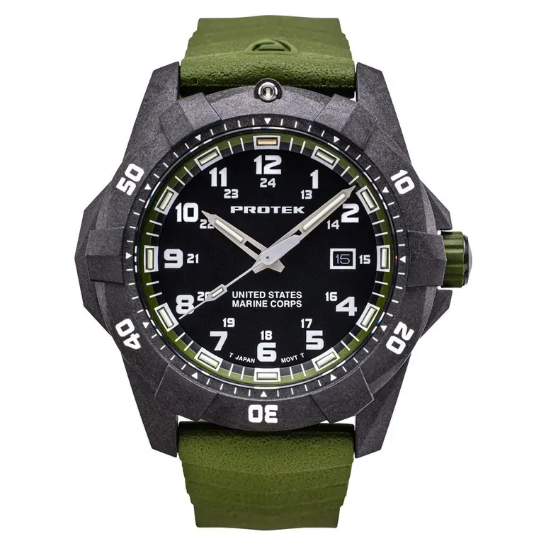 Protek Carbon Composite Official USMC Tritium Dive Watch with Green Accents #PT1015G-USMC