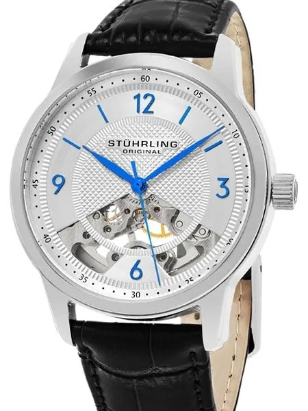 Stuhrling 17-Jewel Mechanical, hand winding watch with 40mm case, black leather strap #977.01