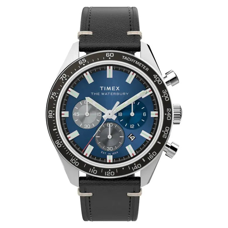 Timex Waterbury Traditional Chronograph 41mm Leather Strap Watch #TW2Y18600