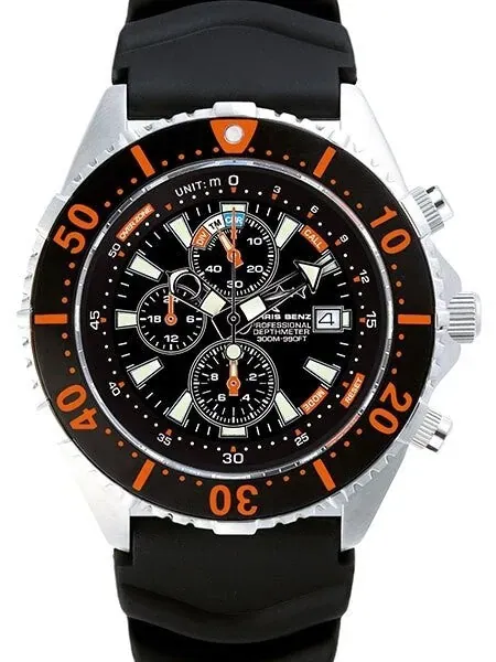 Chris Benz Professional Depthmeter, 300 Meter Dive Watch with Chronograph #CB-C300-O-KBS