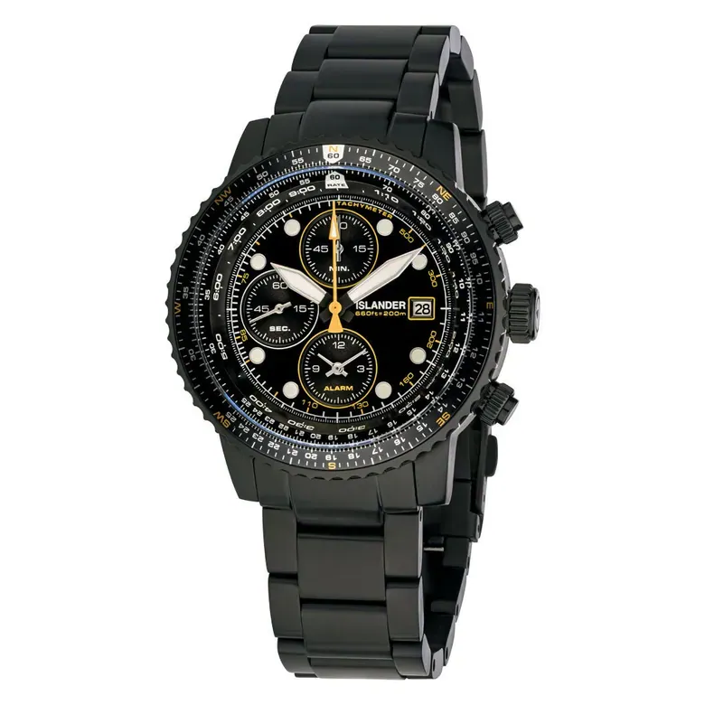 Islander Calverton Flight Chronograph Alarm Watch in IP Black #ISL-326