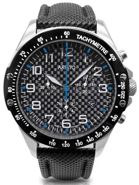 Aristo Aviator Style Quartz Chronograph Watch with Carbon Fiber Dial #4H158B