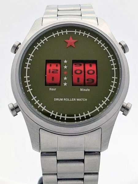 Red Star Quartz Drum Roller Watch with 44mm Case #8395G-D