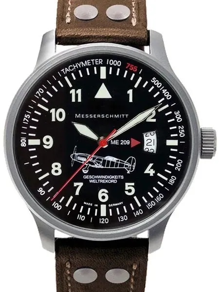 Messerschmitt Fliegeruhr Watch with Aviator Leather Strap #ME-209