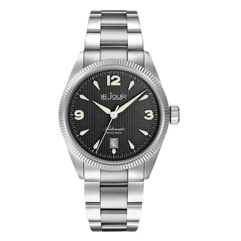Le Jour Brooklyn Swiss Automatic Dress watch with Black Hobnail Dial #LJ-BR-001