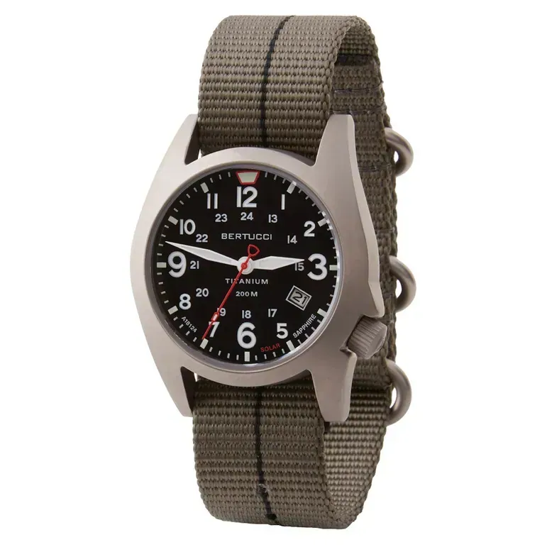 Bertucci A-7T Retrospec Solar Titanium Field Watch with Ghost Grey Nylon Strap #12901