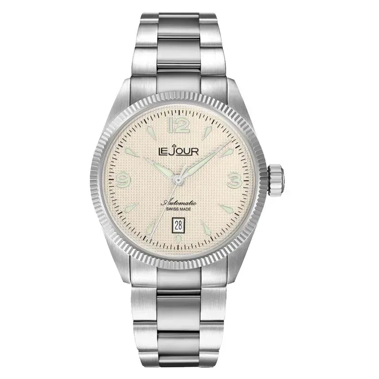 Le Jour Brooklyn Swiss Automatic Dress watch with Champagne Hobnail Dial #LJ-BR-004