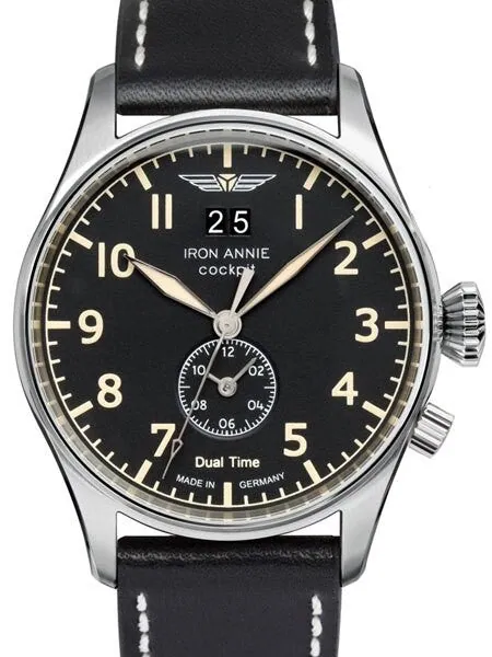 Iron Annie Big Date, Dual Time Pilot Watch with Two Crowns #5140-2