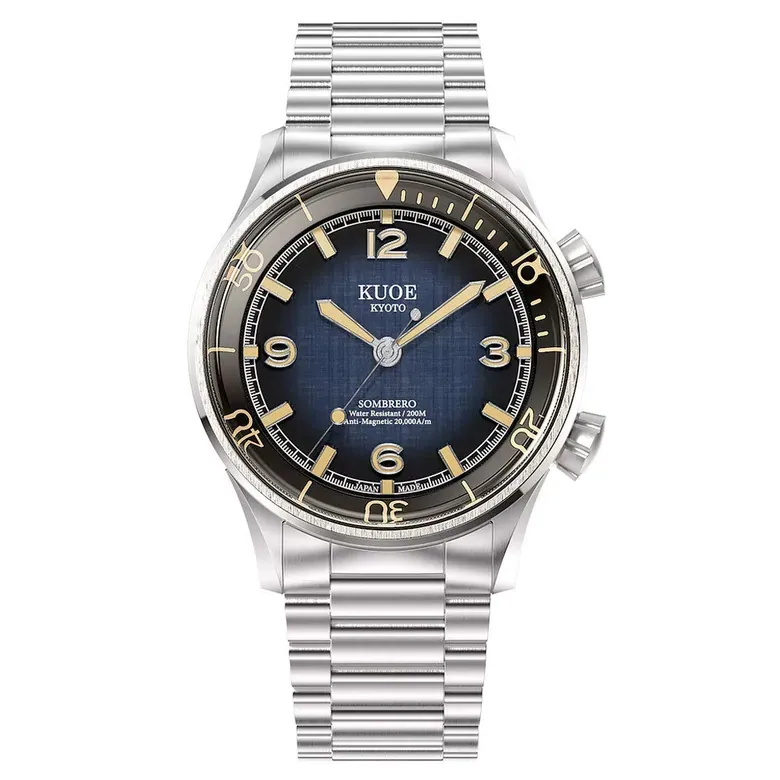 KUOE Sombrero 90-011 Blue Linen Textured Dial Watch #SM90011-GNV-FLAT