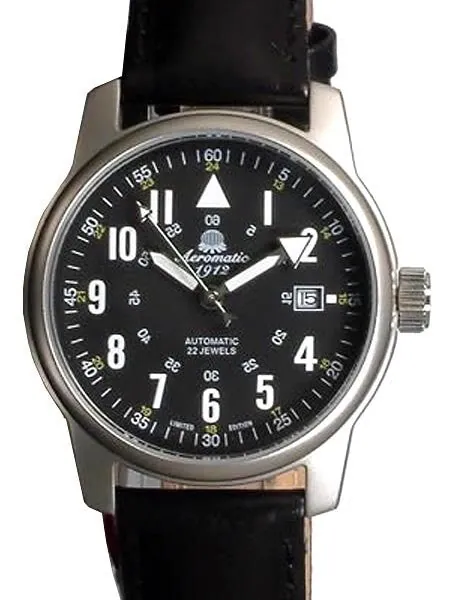 Scratch and Dent - Aeromatic 1912 Automatic Aviator Watch with Black Strap #A1027 Black