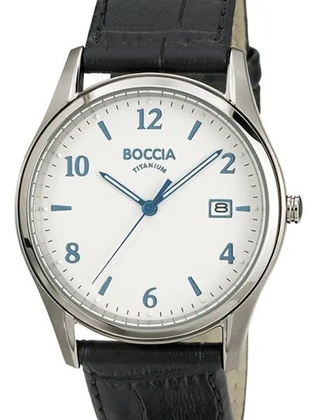 Boccia Mens Quartz Dress Watch with 39mm Titanium Case and Black Leather Strap #3562-01