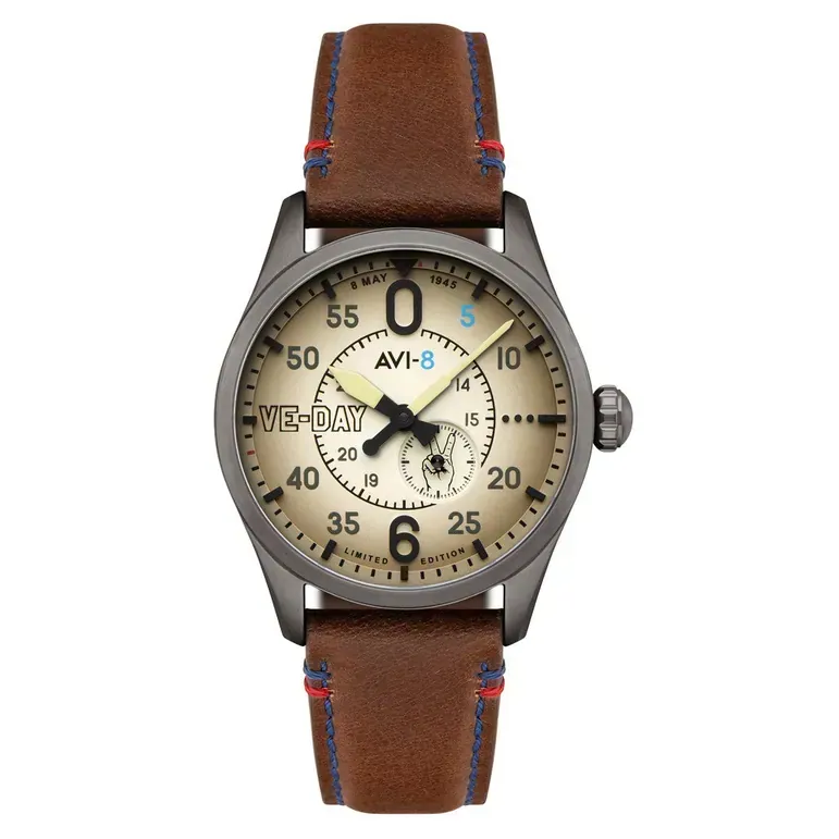 AVI-8 Spitfire Type 300 VE-Day 80th LE Valour Canvas Watch #AV-4073-02