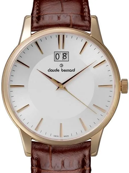 Claude Bernard Elegant and Thin Big Date Quartz Dress Watch #63003-37R-AIR