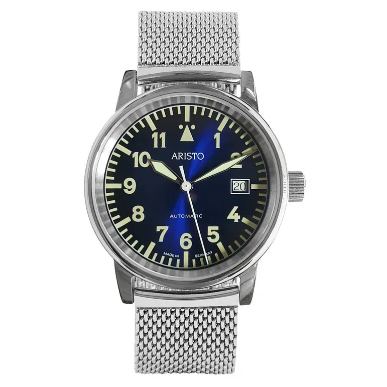 Aristo Blue Dial Flight Watch with Mesh Bracelet and a Sapphire Crystal #4H251-M