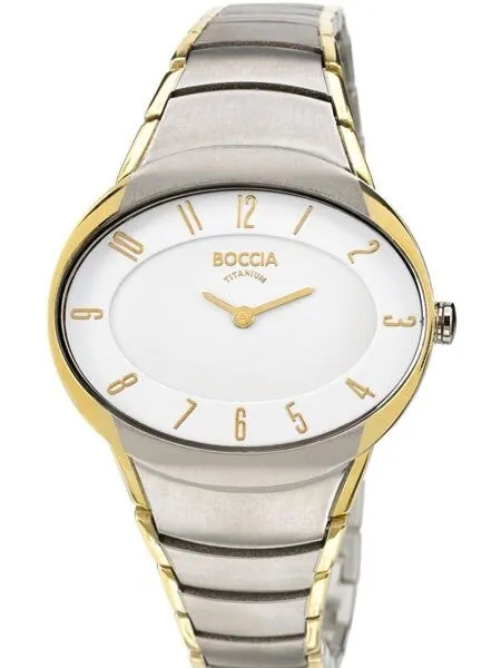 Boccia Ladies Quartz Watch with an Oval, Two-Tone Titanium Case and Matching Bracelet #3165-11