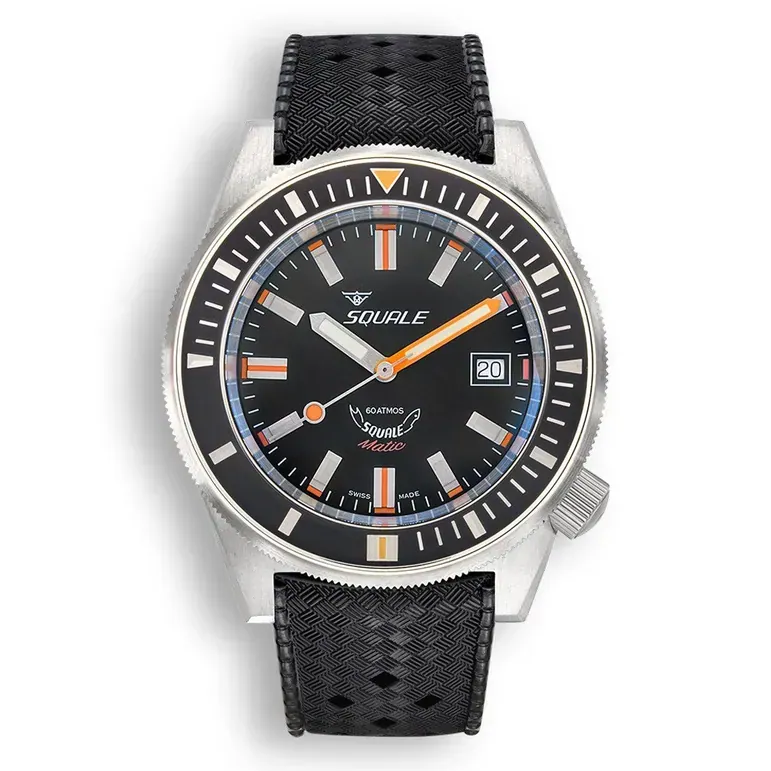 Squale Matic 600 meter Professional Swiss Automatic Dive watch with 44mm Satin Case #Matic-Black-Sat