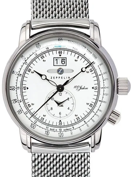 Graf Zeppelin German Made, Big Date, Dual Time Watch with Mesh Bracelet. #7640M-4