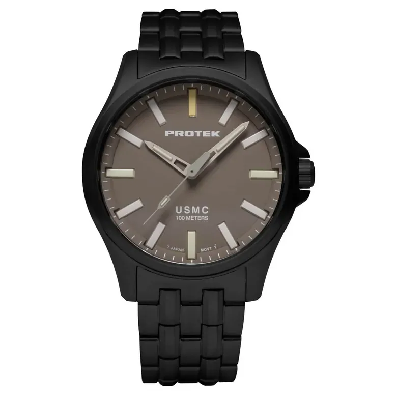 Protek IP Black Titanium Field Watch 3100 USMC Series with Tritium T100 Tubes #PT3106BR
