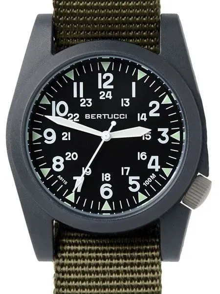 Bertucci A-3P Sportsman Vintage Field Watch with a 42mm Black Poly-Carbonate Case - 13351