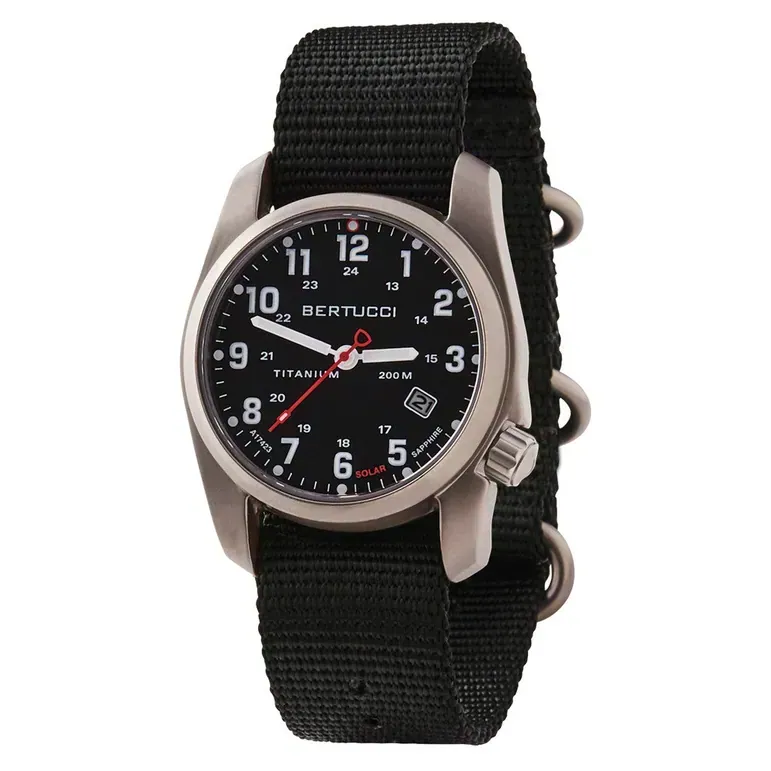 Bertucci A-2T Solar Classic Titanium Field Watch with Black Nylon Strap #12800