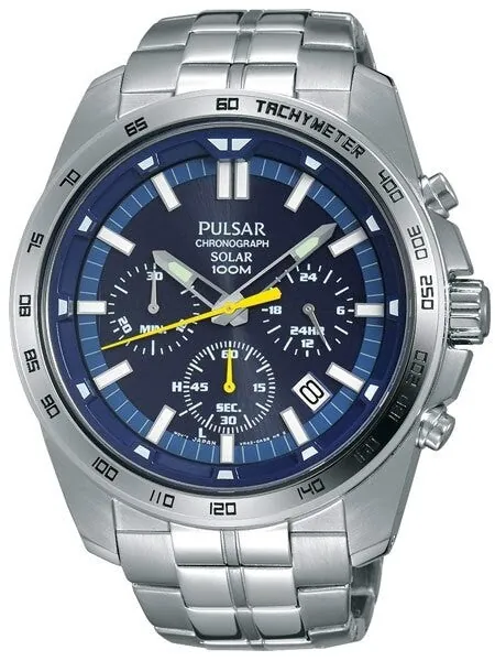 Pulsar Solar Quartz Chronograph Watch with Stopwatch and 24-Hour Sub-Dial #PZ5001