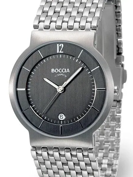 Boccia Mens Silver Quartz Watch with 37mm Titanium Case and Matching Bracelet #3514-04